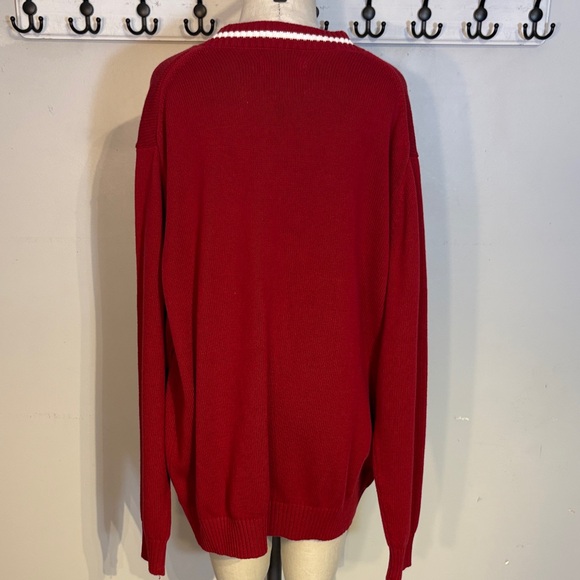 Hudson North Cotton V-Neck Sweater in Red with White Trim NWT Size XXL - Picture 2 of 9